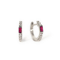 Sterling Silver Gemstone Baguette Huggie Earrings Ruby