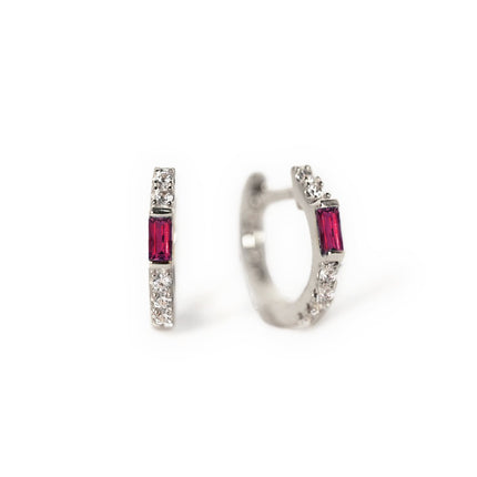 Gemstone Baguette Huggie Earrings Ruby