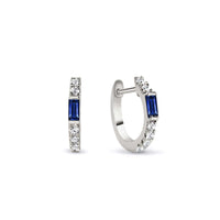 Gemstone Baguette Huggie Earrings Blue Sapphire