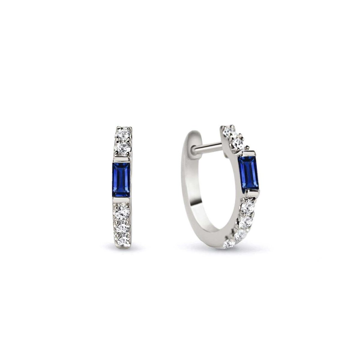 Gemstone Baguette Huggie Earrings Blue Sapphire