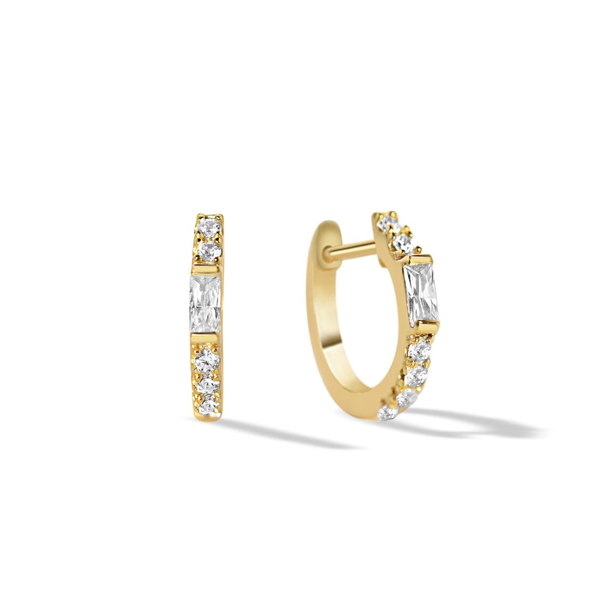 Gold Vermeil Baguette Huggie Earrings CZ Crystal