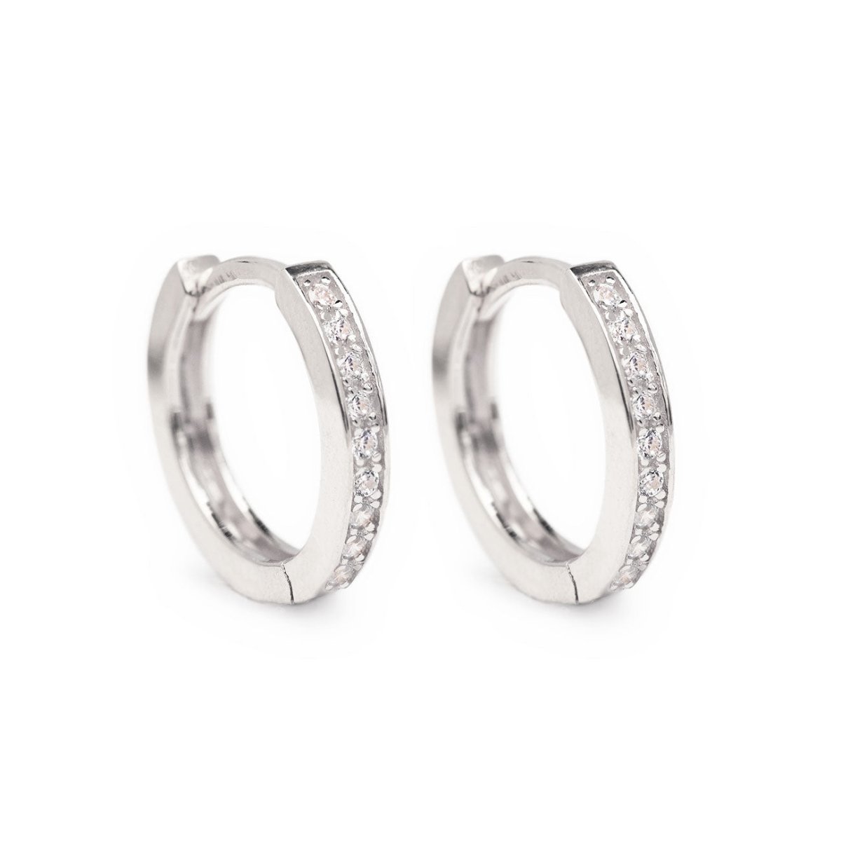 Classic Sterling Silver Pave Huggie Hoop Earrings