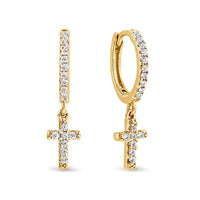 Cross Pave Huggie Hoops