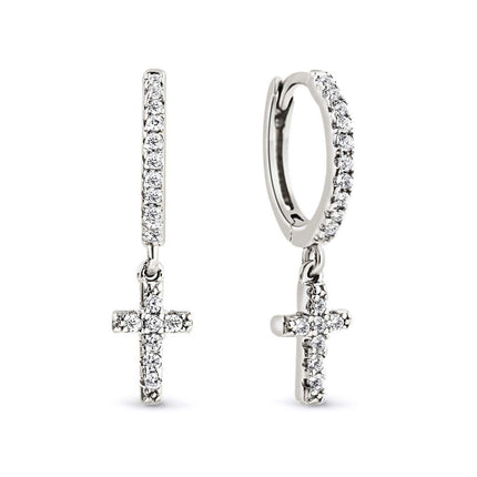 Cross Pave Huggie Hoops