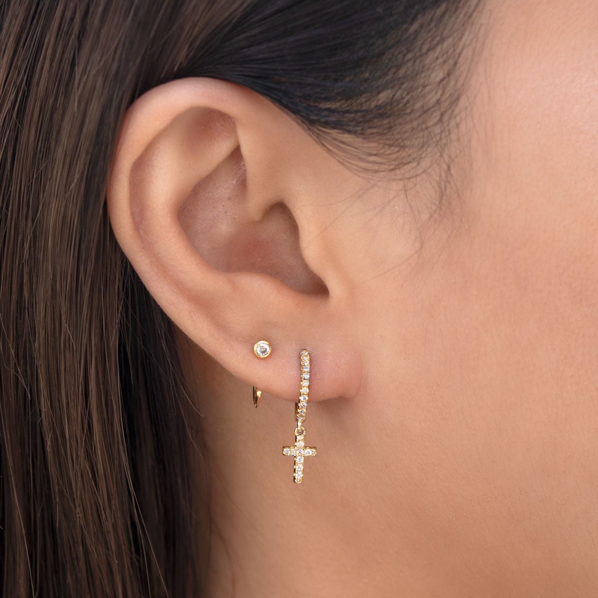 Cross Pave Huggie Hoops