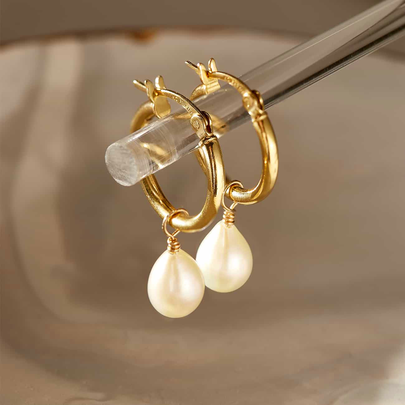 Pearl Drop Hoop Earrings