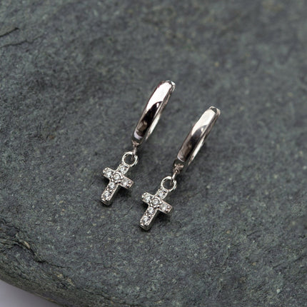 Cross Dangle Huggie Earrings