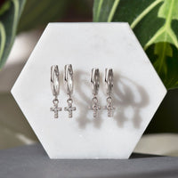 Cross Dangle Huggie Earrings