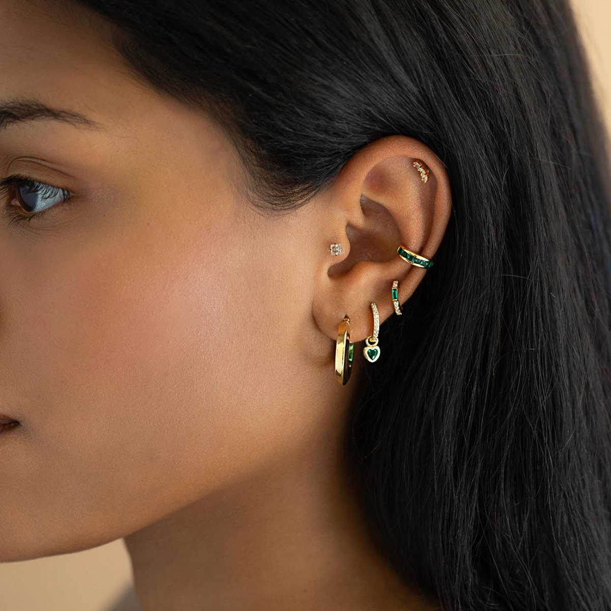 Princess Cut Gemstone Ear Cuff Emerald