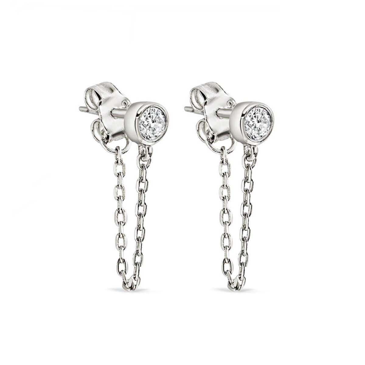 Bezel Chain Huggie Earrings