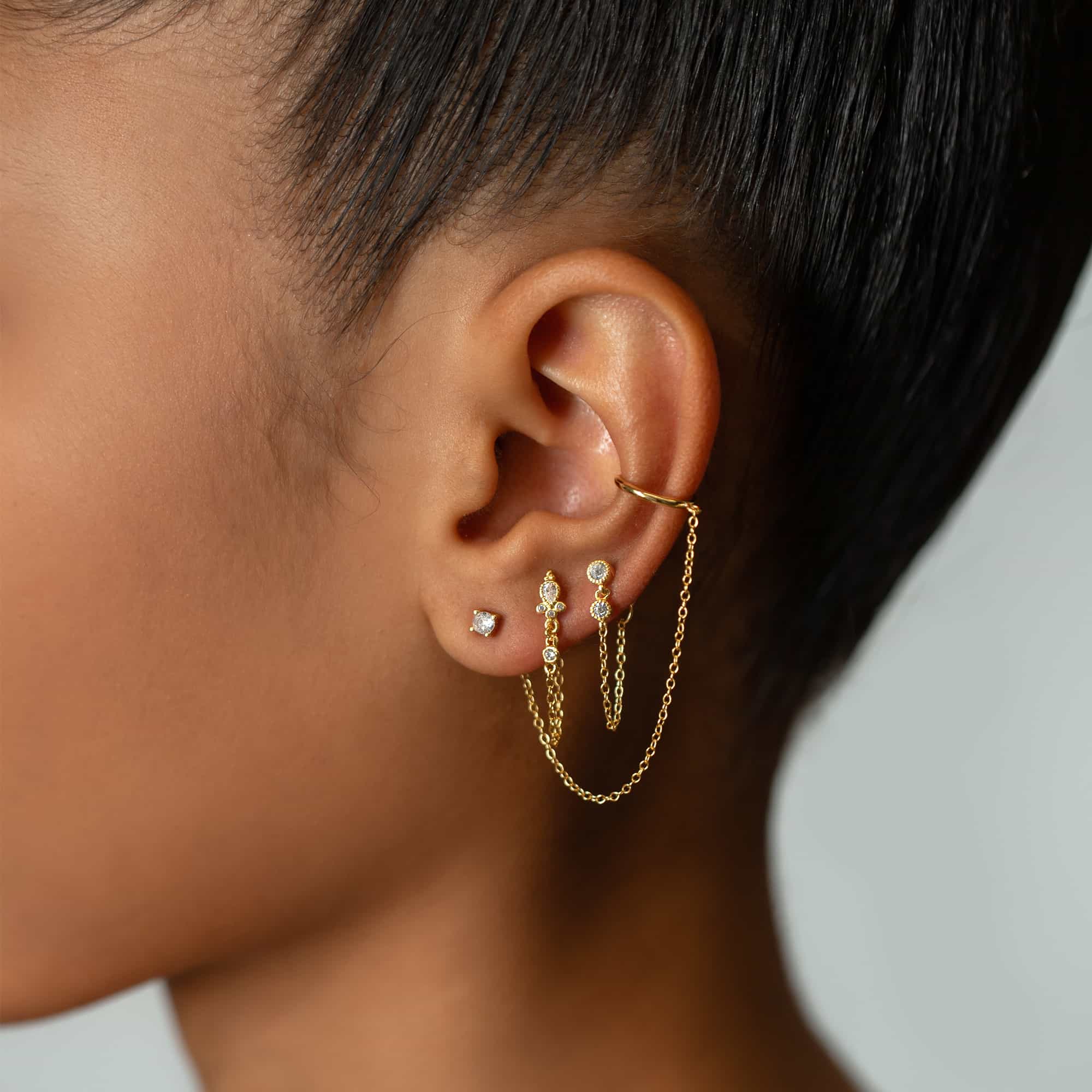 Rainbow Moon and Star Double Stud Chain Earring - Gold | Chain earrings,  Double stud earrings, Earings piercings