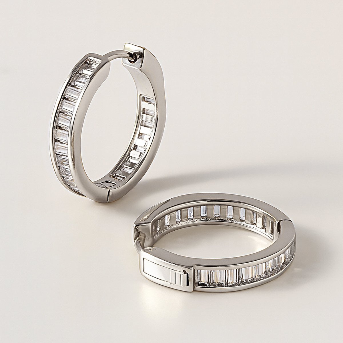 Channel Set Baguette Hoop Earrings