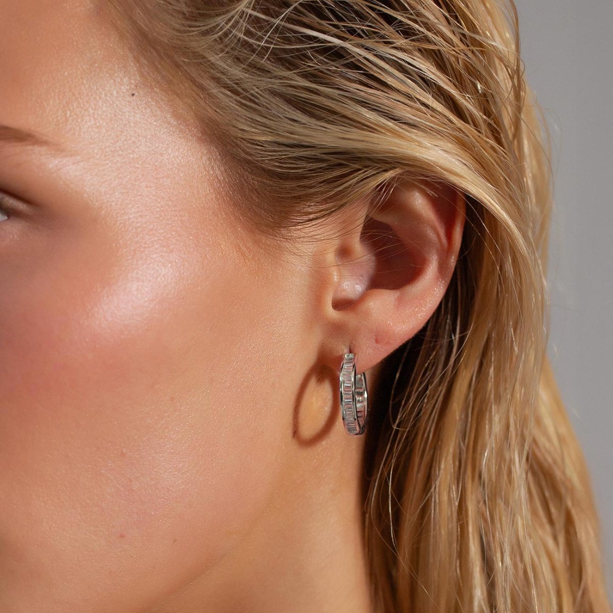 Channel Set Baguette Hoop Earrings