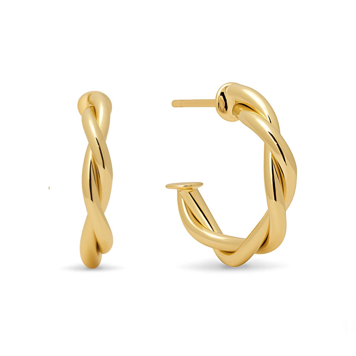 Gold Hoop Earrings, Twisted Rope C Hoops