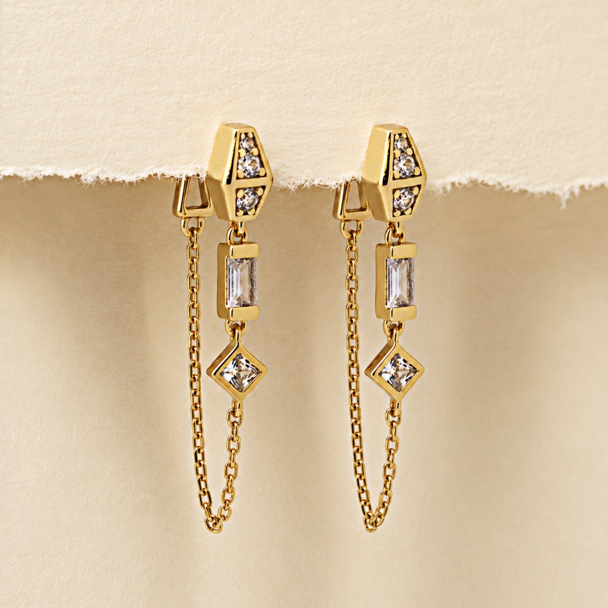 Multi Shaped Crystal Chain Earrings