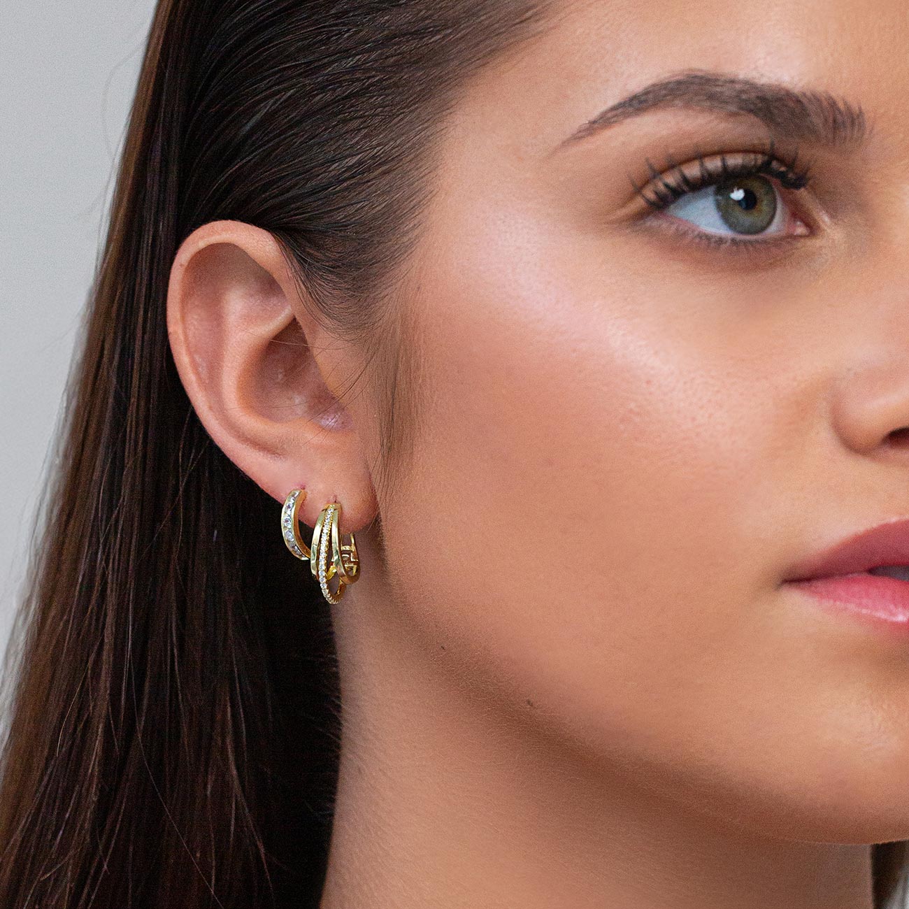 Gold Hoops, Small Hoops, Pavé Triple Mini Hoop