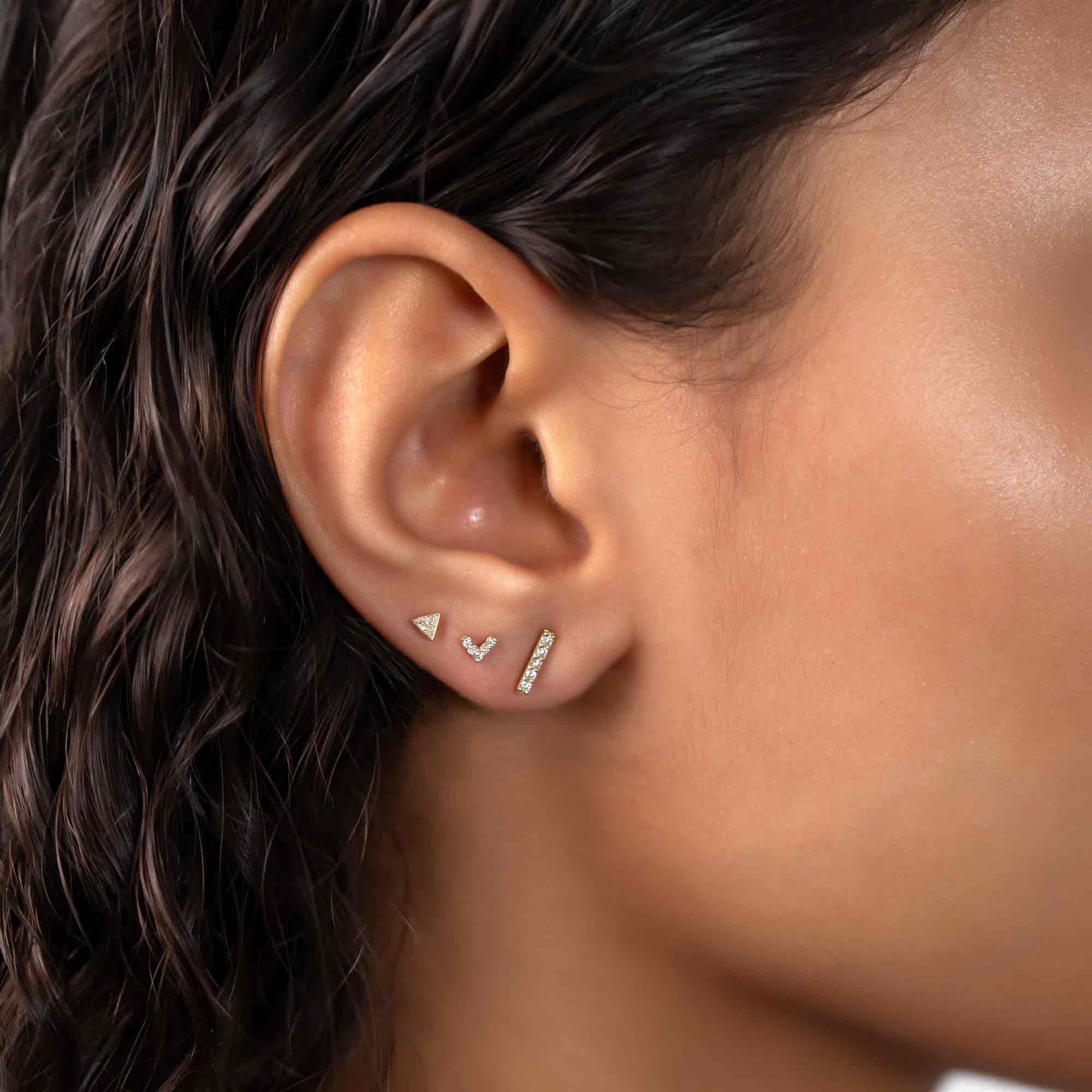 Tiny Diamond Chevron Stud Earring