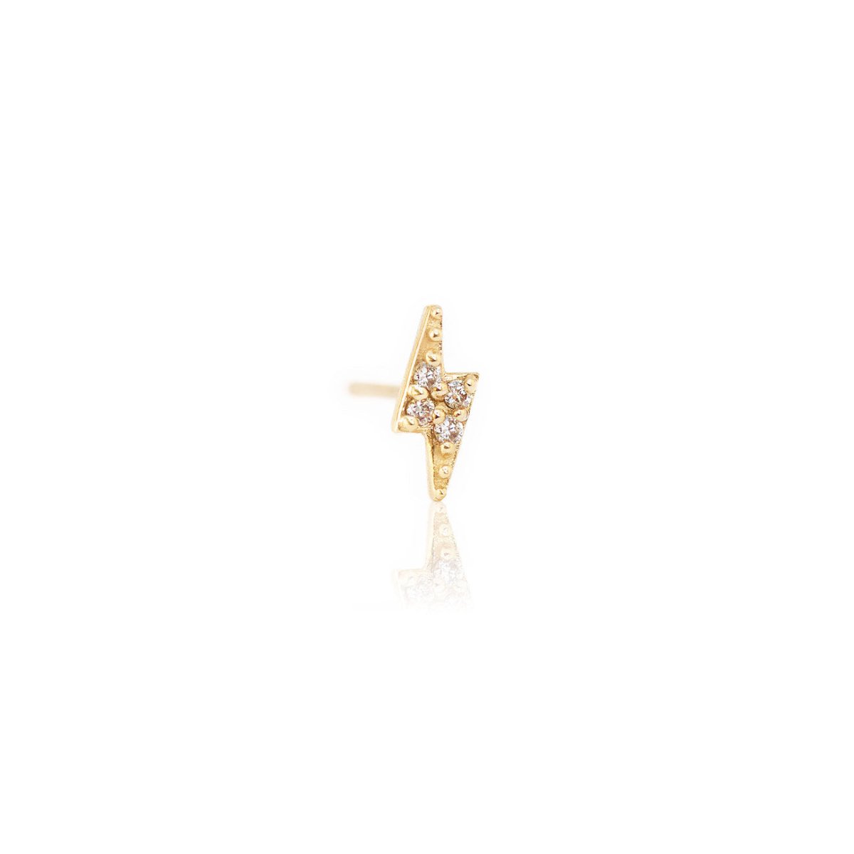 Tiny 14K Gold Diamond Lightning Bolt Stud Earring