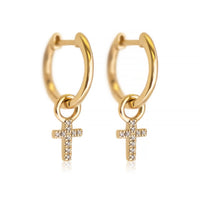 Diamond Cross Huggie Earrings