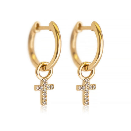 Diamond Cross Huggie Earrings