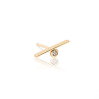 14K Gold Bar Stud Earring with Diamond