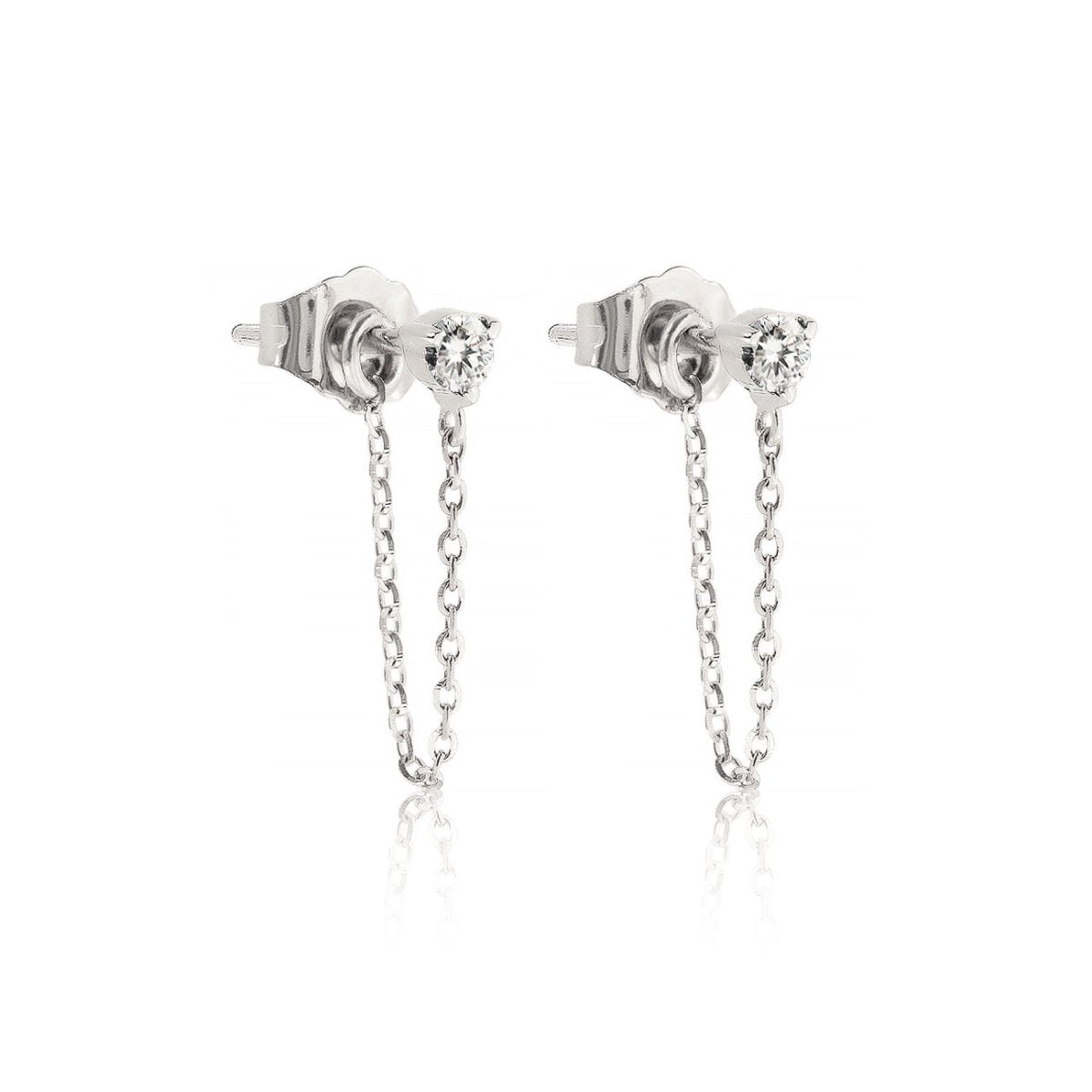 14K White Gold Tiny Sapphire and Chain Studs