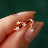 Crescent Moon & Star Diamond Stud