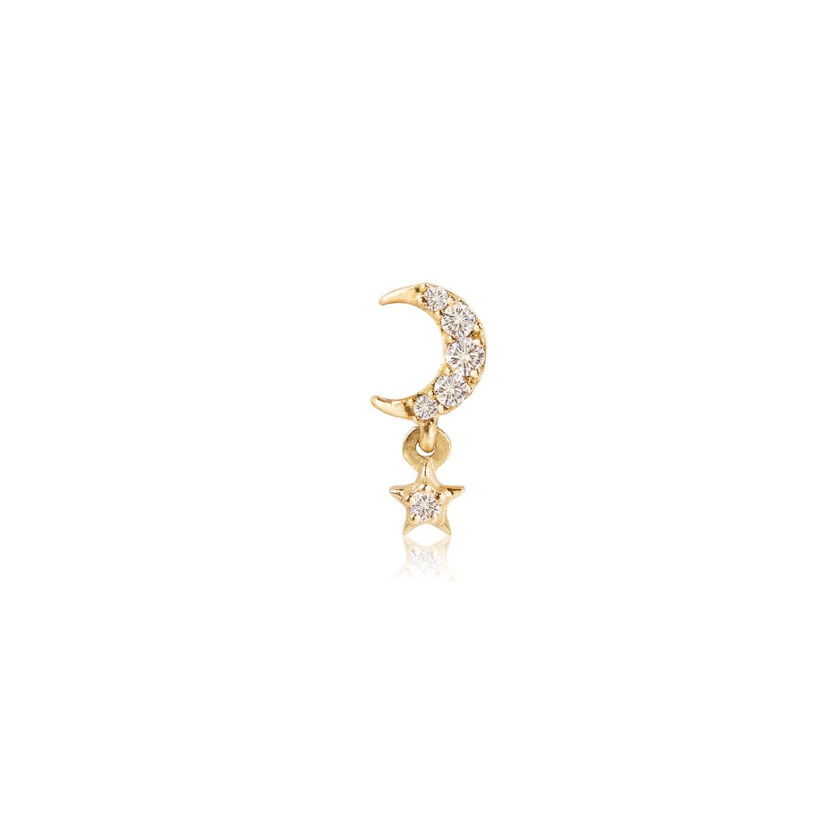 Crescent Moon & Star Diamond Stud