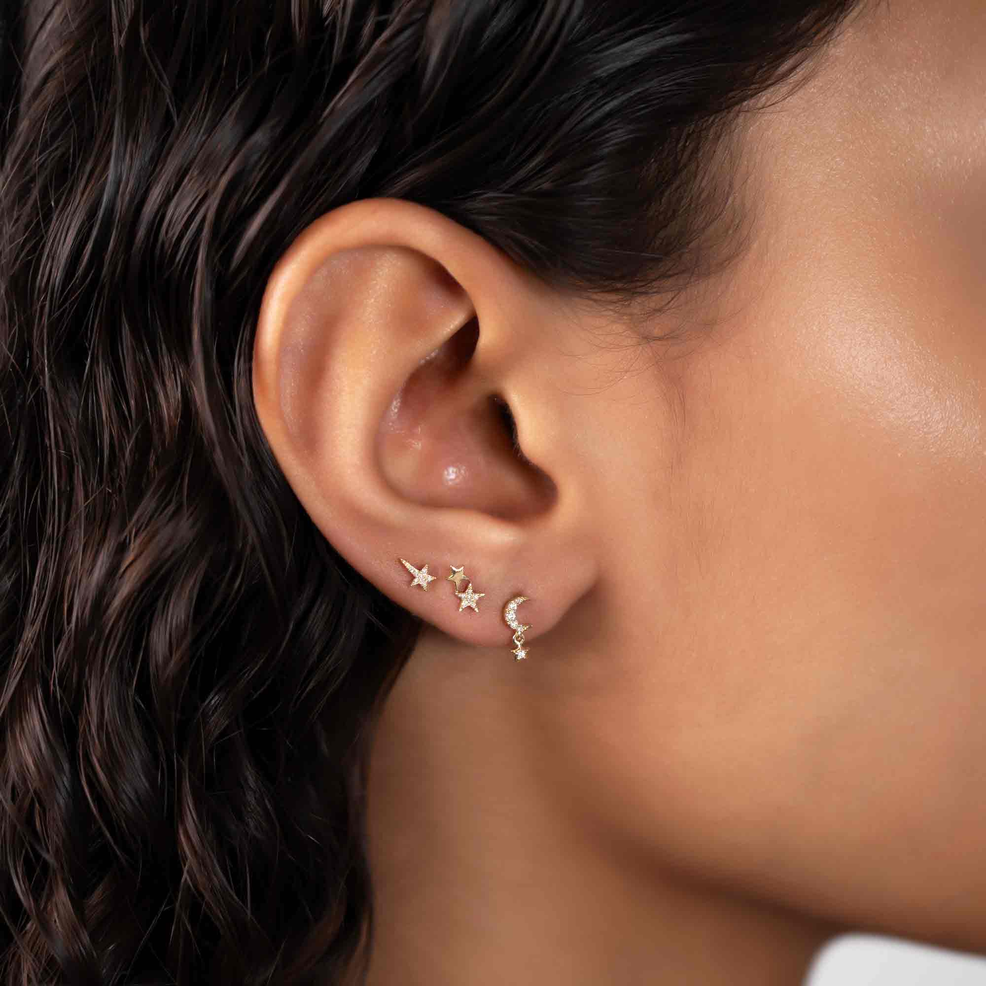 Crescent Moon & Star Diamond Stud