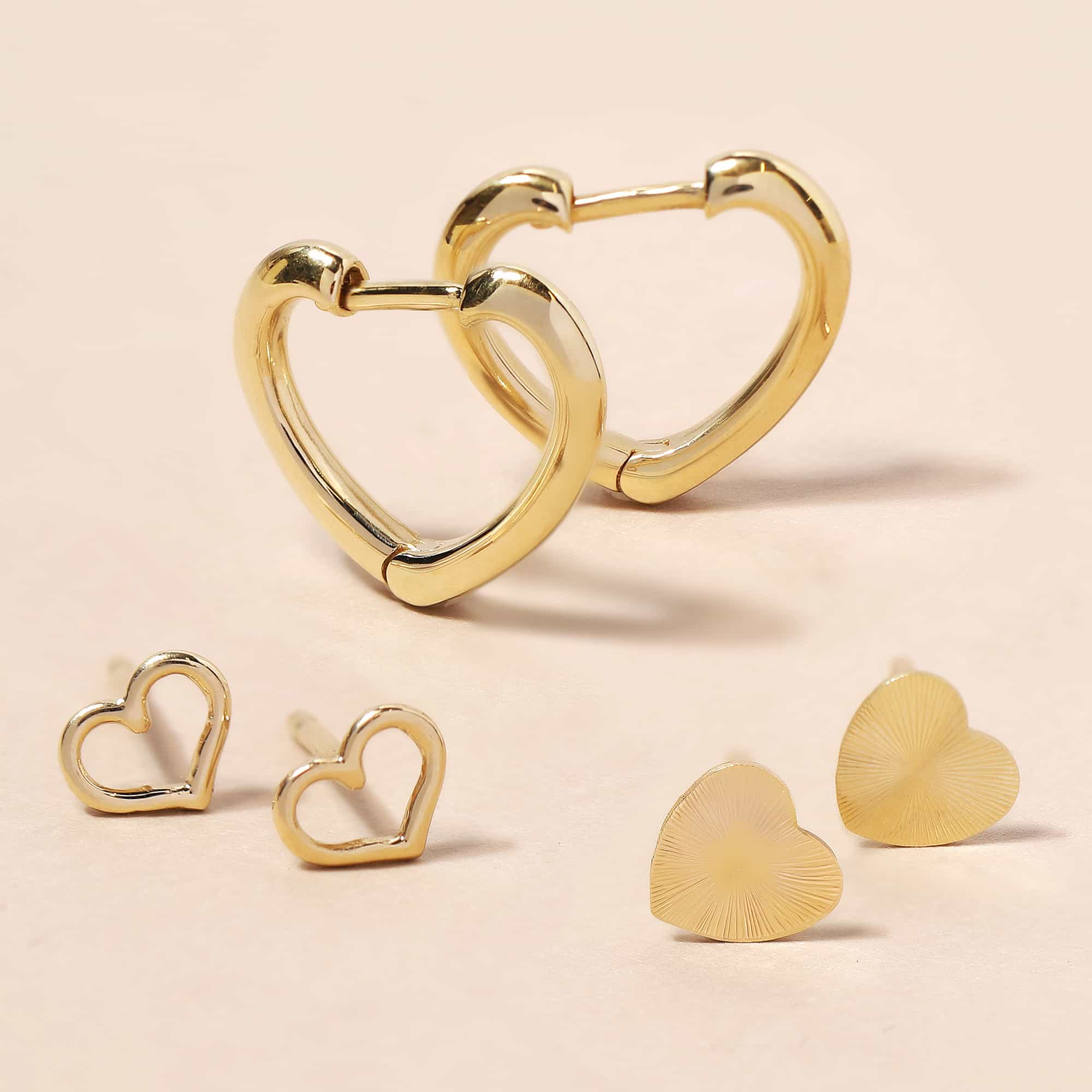 Diamond-cut Heart Studs