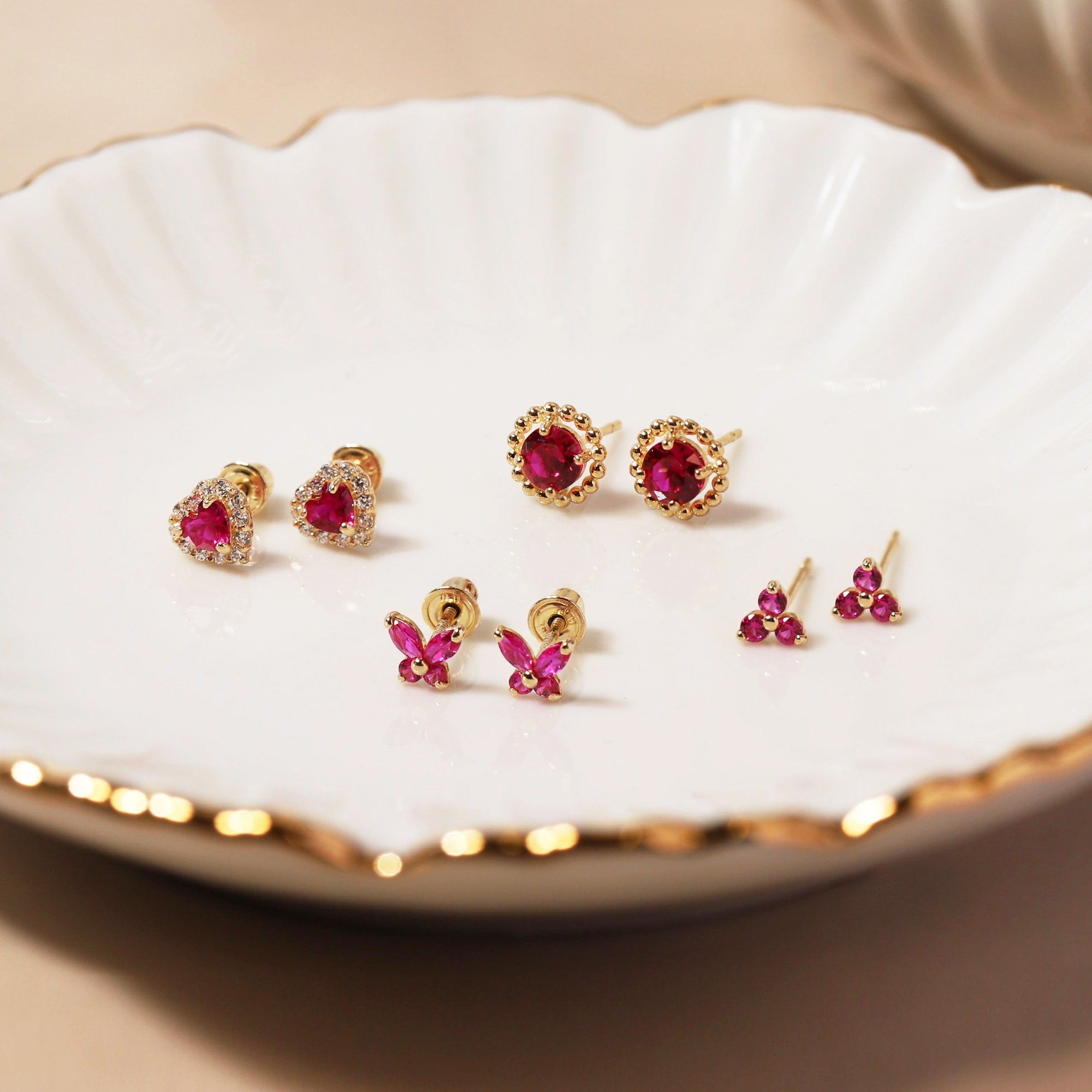 Tiny Gemstone Butterfly Studs Ruby