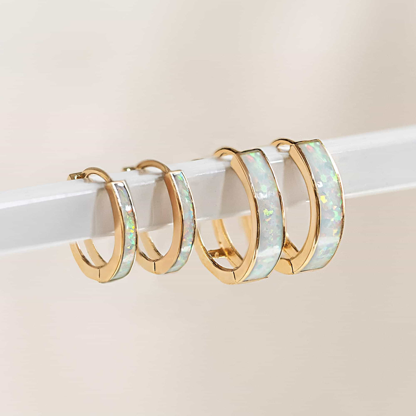Blue Opal Crystal Huggies Gold