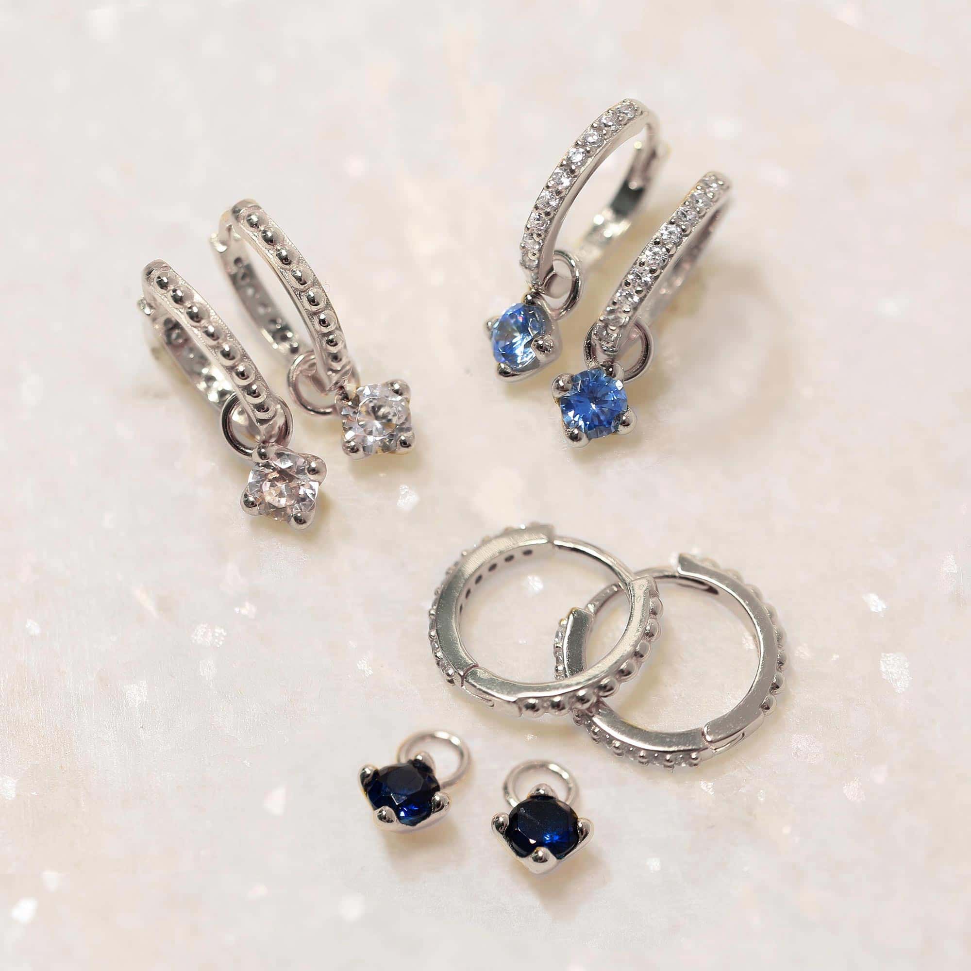 Dangling Gemstone Pavé Huggies White Zirconia