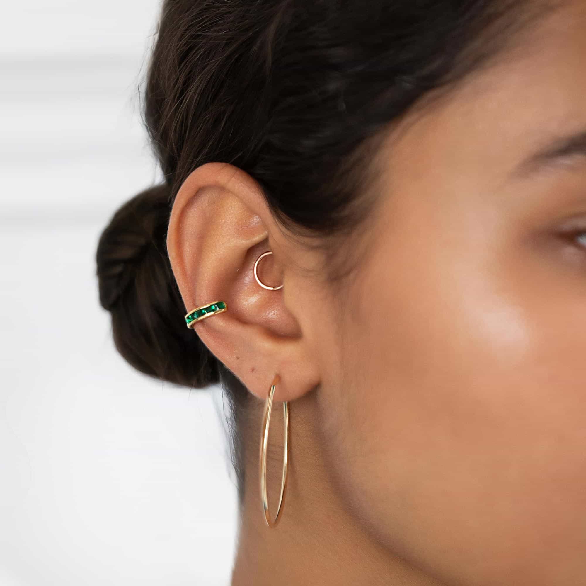 Princess Cut Gemstone Ear Cuff Emerald