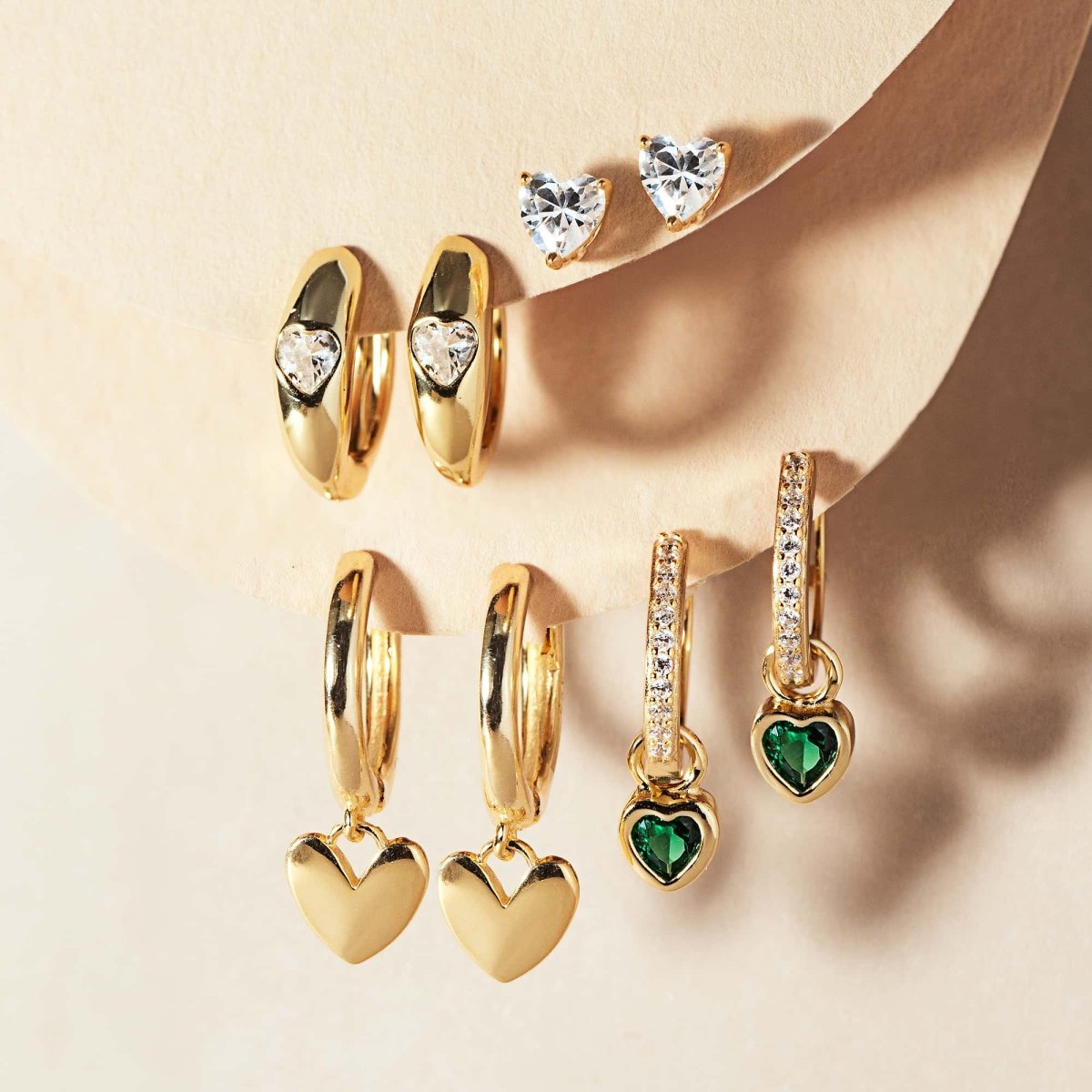 Dangling Heart Pavé Huggie Hoops Emerald