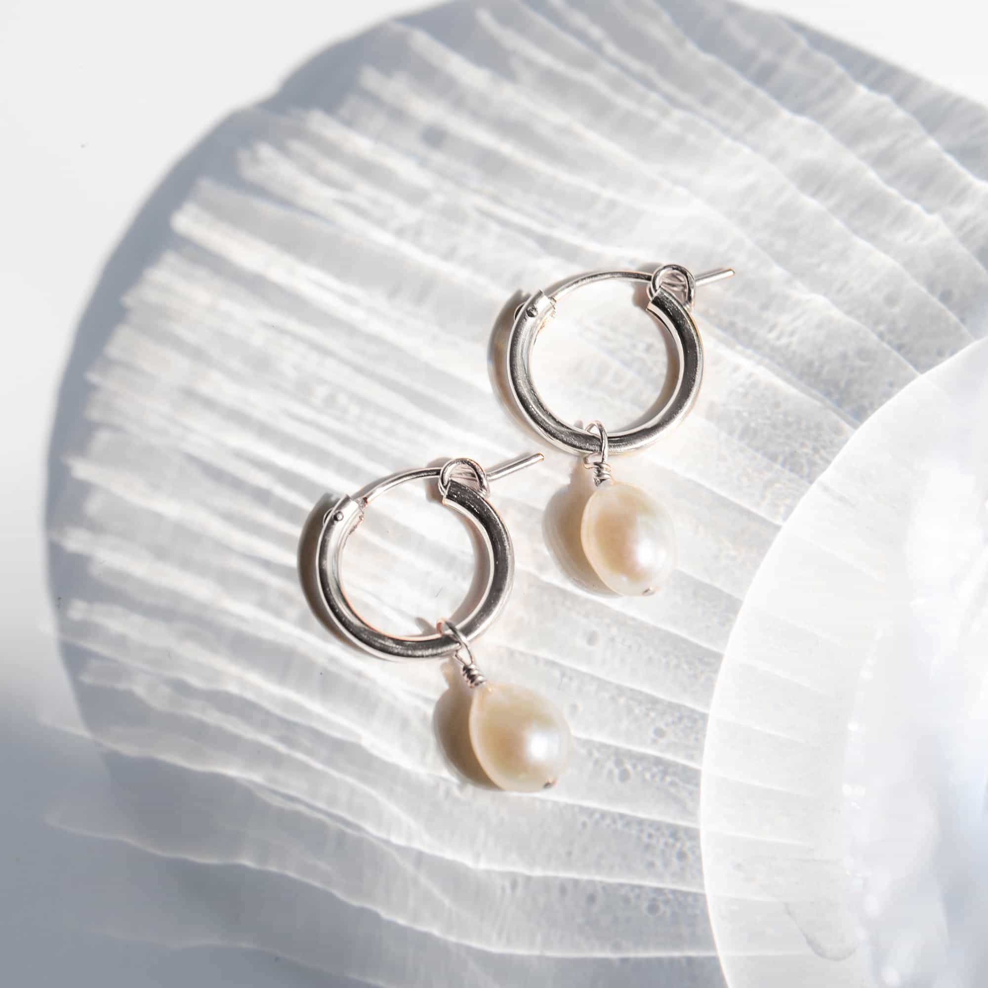 Pearl Drop Hoop Earrings