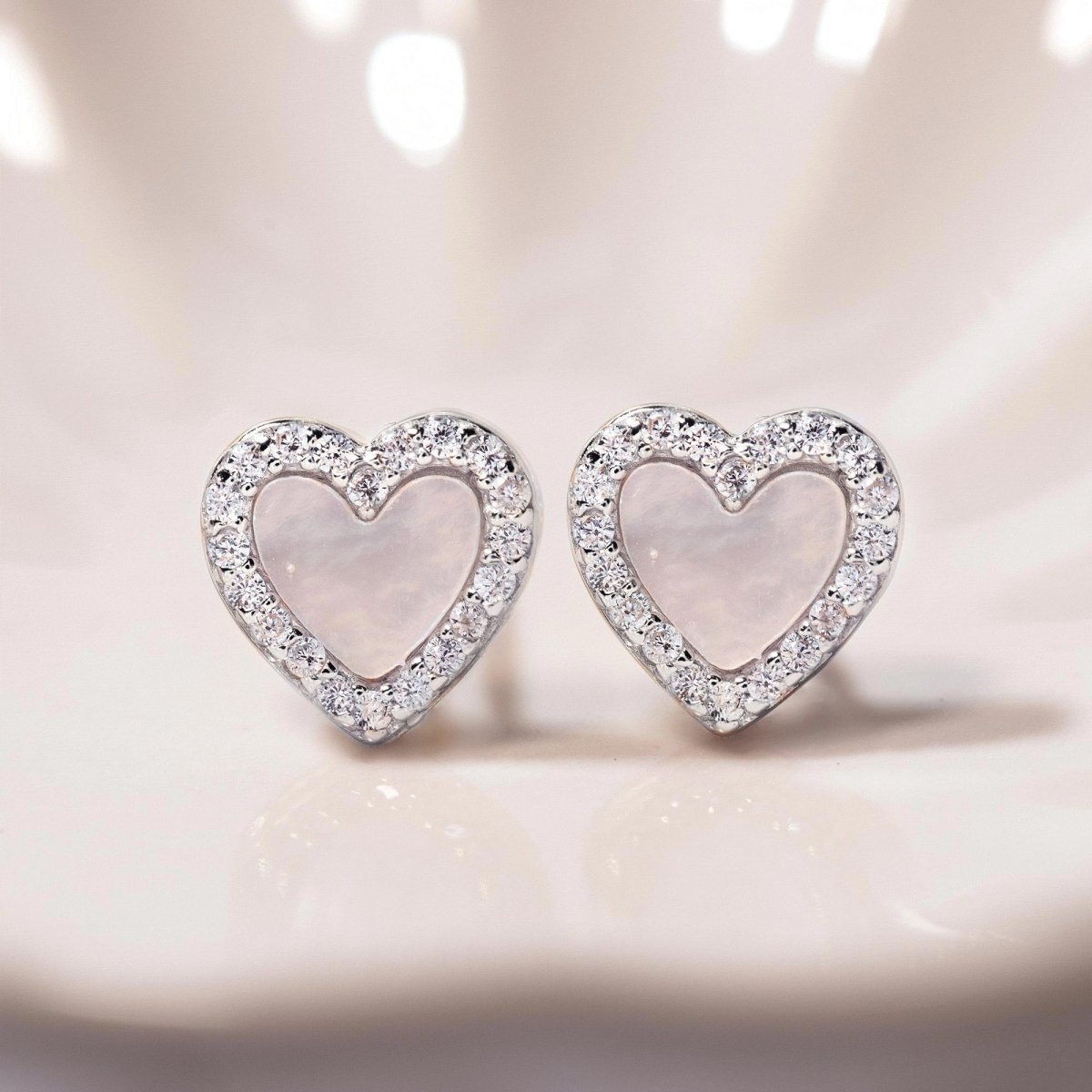 Mother of Pearl Halo Heart Studs