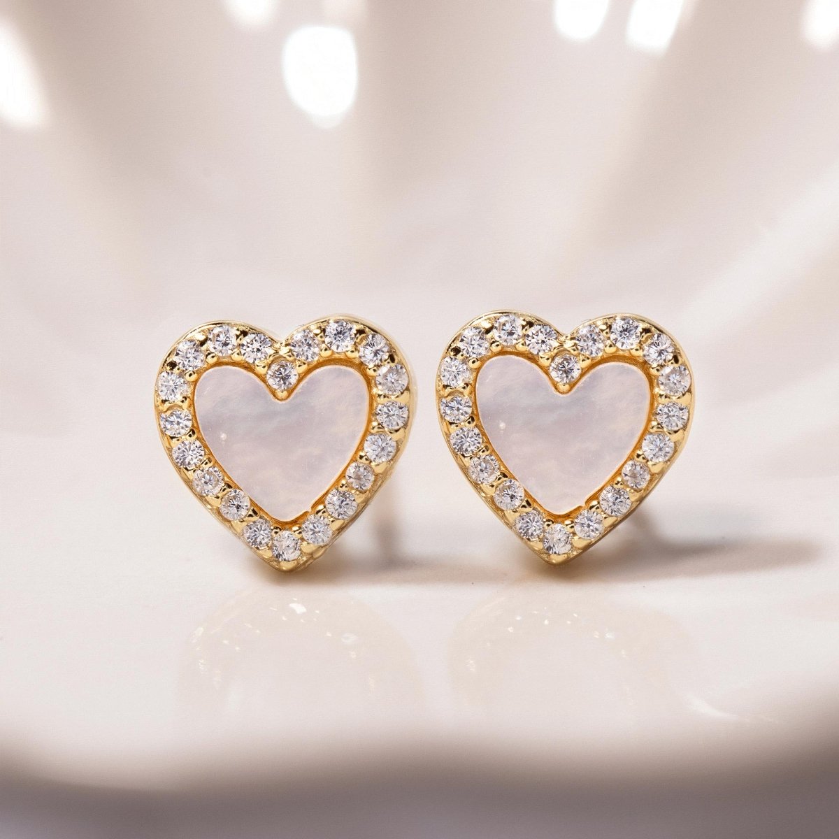 Mother of Pearl Halo Heart Studs