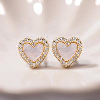 Mother of Pearl Halo Heart Studs