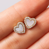 Mother of Pearl Halo Heart Studs