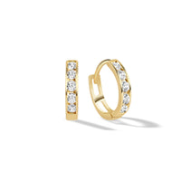 14K Gold Pave Huggie Hoops CZ Crystal 