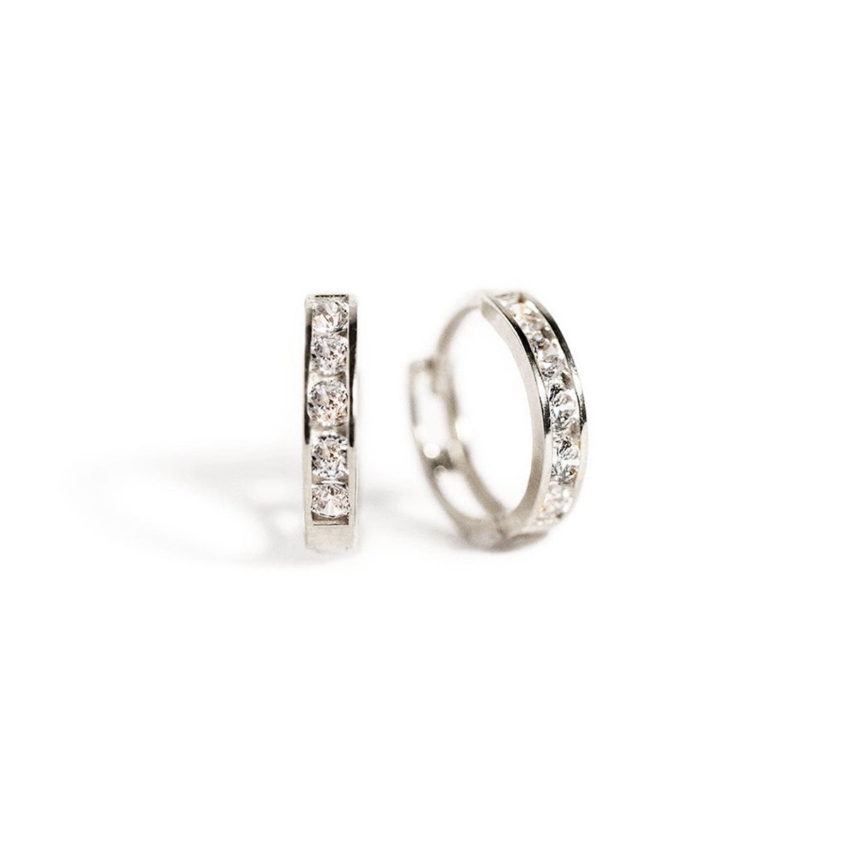 14K White Gold Pave Huggie Hoops CZ Crystal