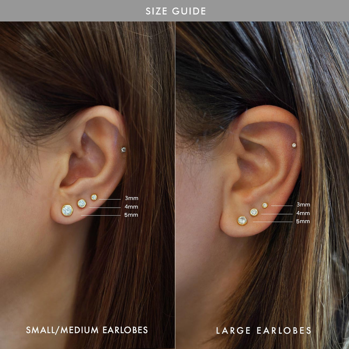 Bezel Stud Earrings 14K