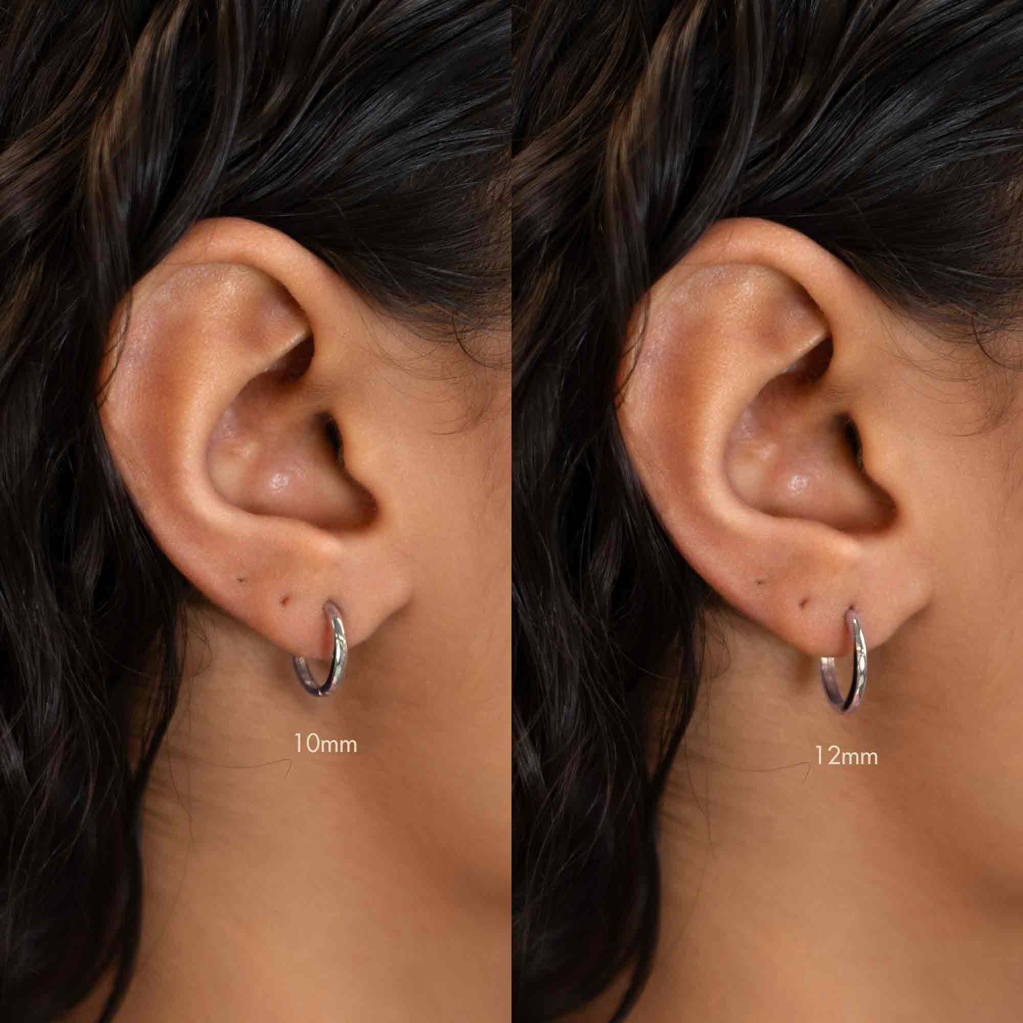 2 Different sized 14K Solid White Gold Mini Hoops