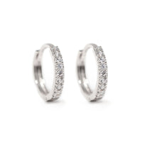 Thin Sterling Silver Pave Huggie Hoops 