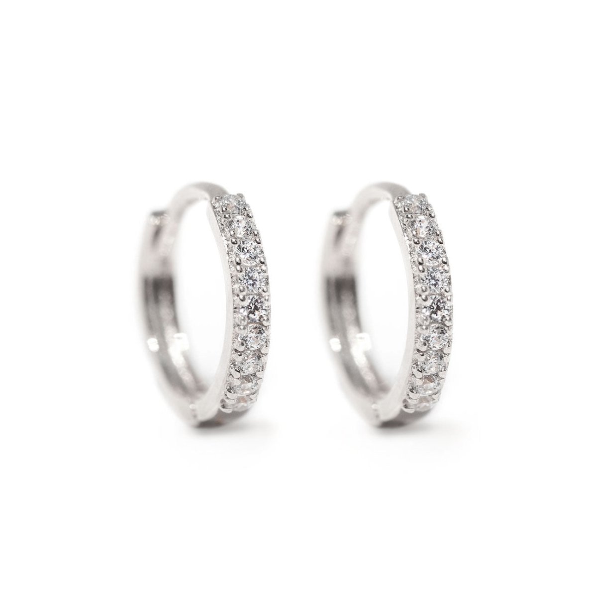 14K White Gold Thin Pave Huggie Hoops Moissanite Crystal 