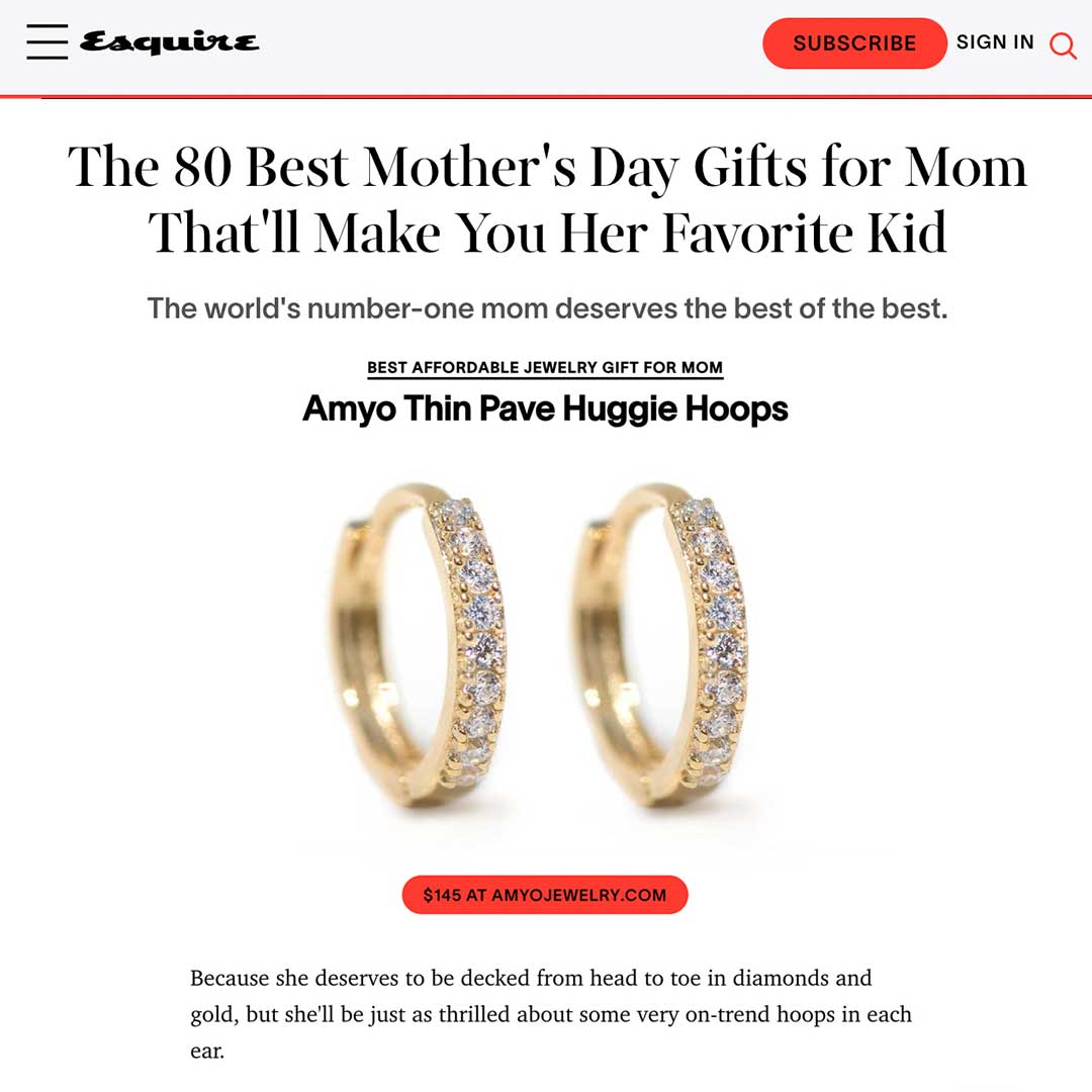 AMYO Thin Pave Huggie Hoops featured on Esquire's article 