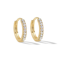 14K Gold Thin Pave Huggie Hoops White Zirconia Crystals 