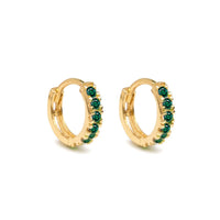 14K Gold Gemstone Pave Huggies Emerald 