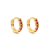 14K Gold Gemstone Pavé Huggies Ruby